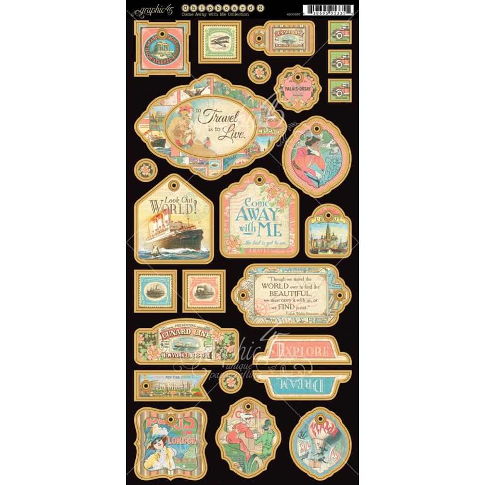 Graphic 45 Come Away With Me Chipboard Die-Cuts Graphic 45 Come Away With Me Chipboard Die-Cuts